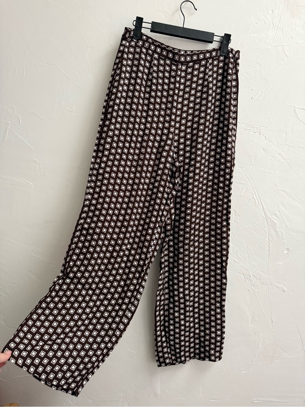Reformation Brown and Cream Geometric Wide-Leg Pants